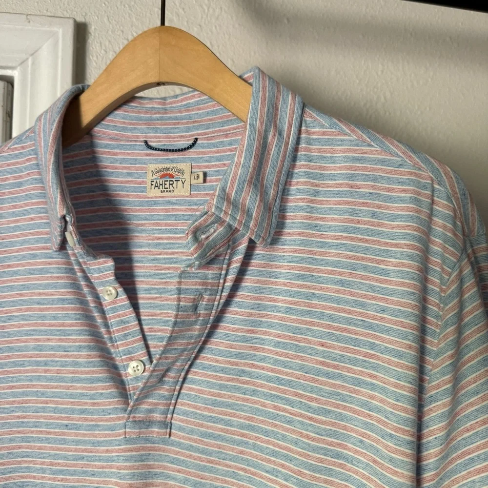 FAHERTY blue white red striped pima cotton modal polo short sleeve‎ shirt